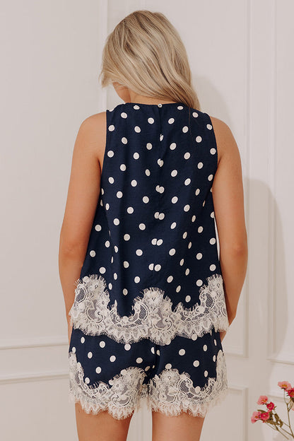 Uptown Ease Lace Trim Top in Navy