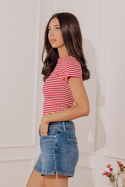 Italian Coast Stripe Knit Top in Red