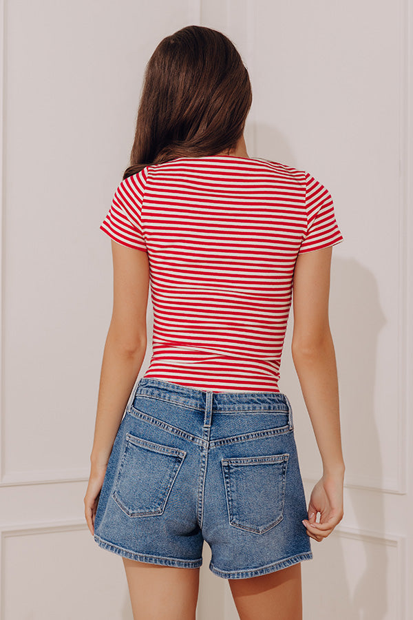 Italian Coast Stripe Knit Top in Red