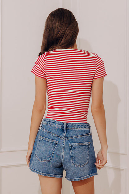 Italian Coast Stripe Knit Top in Red