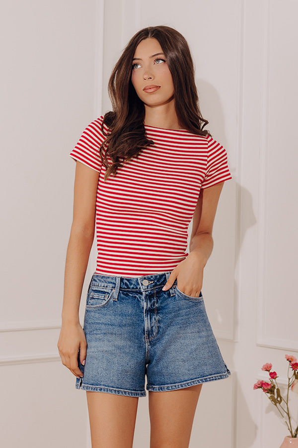 Italian Coast Stripe Knit Top in Red