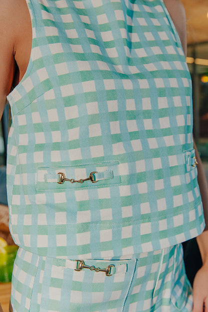 Park Avenue Poise Gingham Top in Ocean Wave