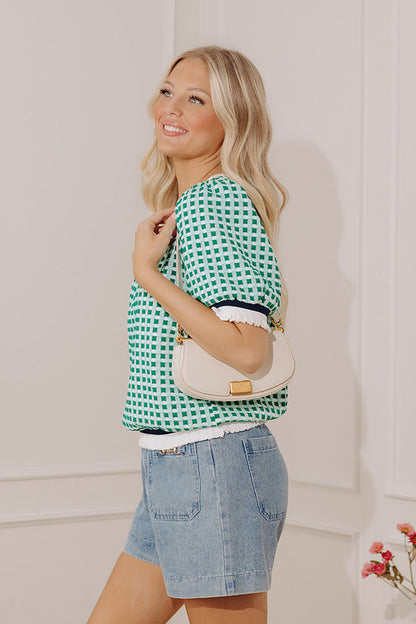 Country Club Charm Knit Gingham Top