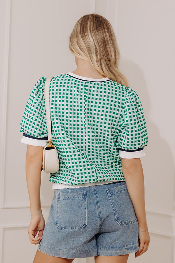 Country Club Charm Knit Gingham Top
