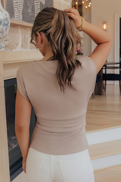 Classy Moment Ruched Top in Taupe