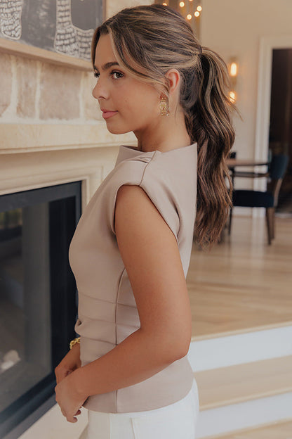 Classy Moment Ruched Top in Taupe