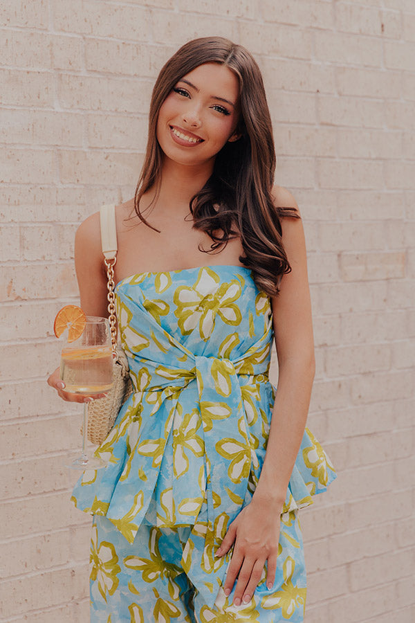 Santorini Sky Floral Front Tie Top