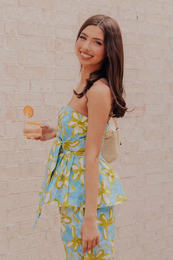 Santorini Sky Floral Front Tie Top