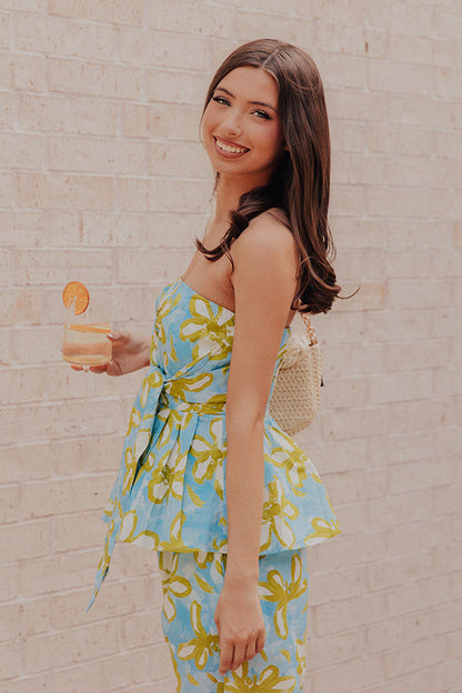 Santorini Sky Floral Front Tie Top