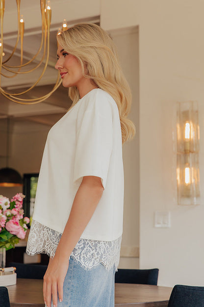 Casual Party Asymmetrical Lace Trim Top