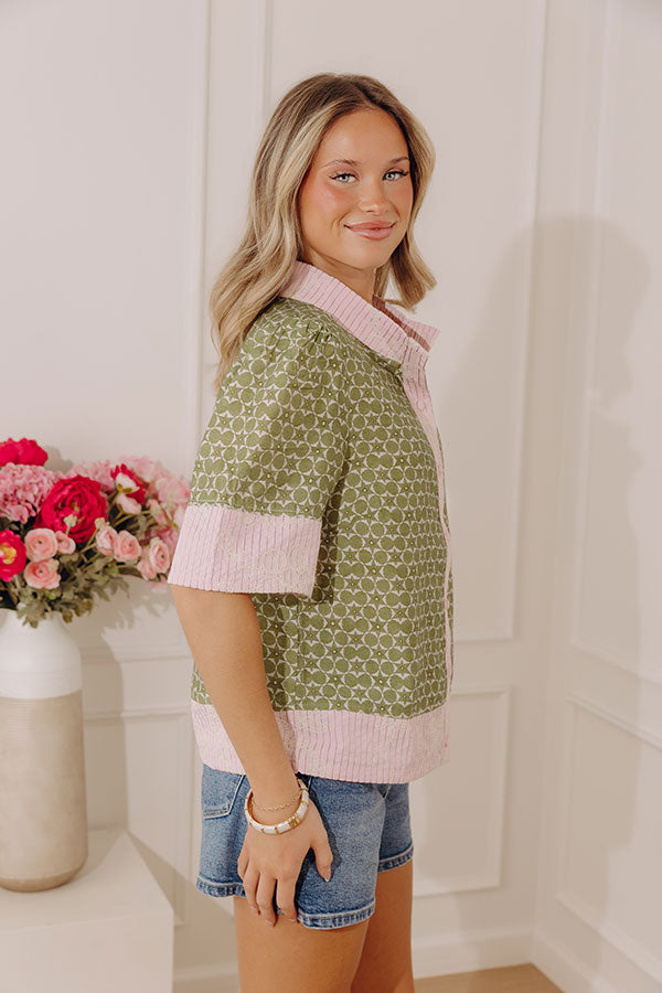 Graceful Allure Embroidered Button Down Top