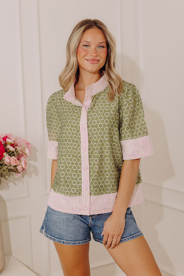 Graceful Allure Embroidered Button Down Top
