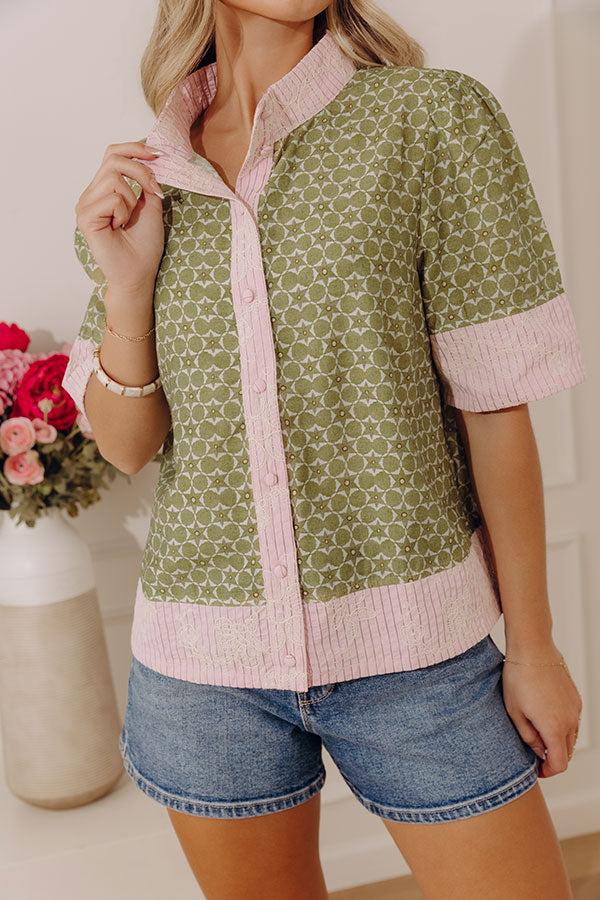 Graceful Allure Embroidered Button Down Top