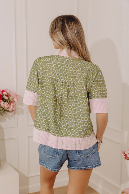 Graceful Allure Embroidered Button Down Top