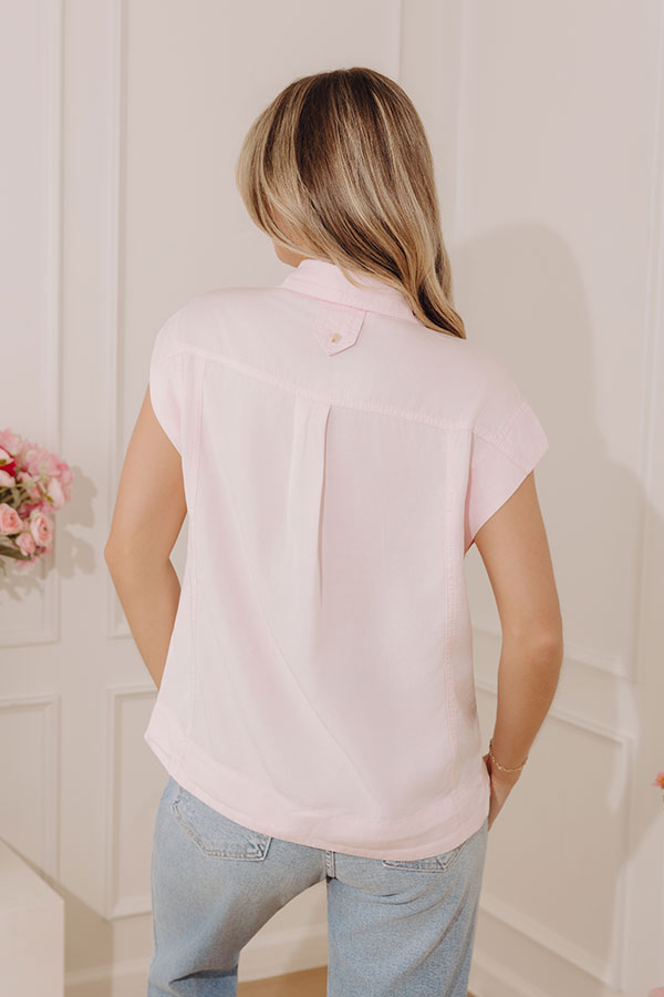 Casual Hangout Chambray Button Up Top in Light Pink