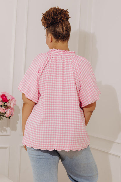 Charming Style Gingham Top in Pink Curves