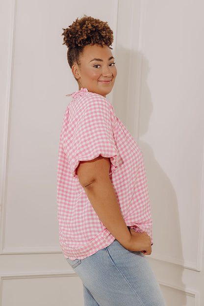 Charming Style Gingham Top in Pink Curves