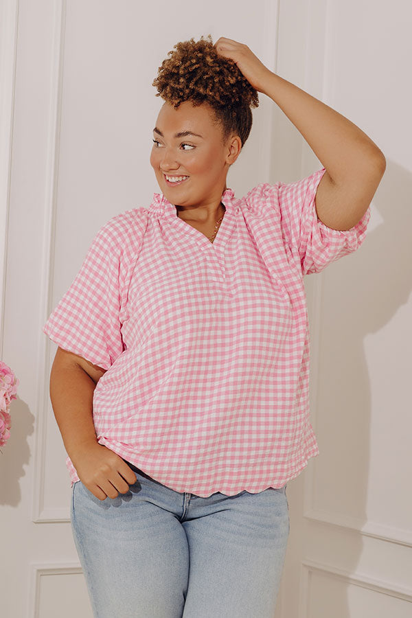 Charming Style Gingham Top in Pink Curves