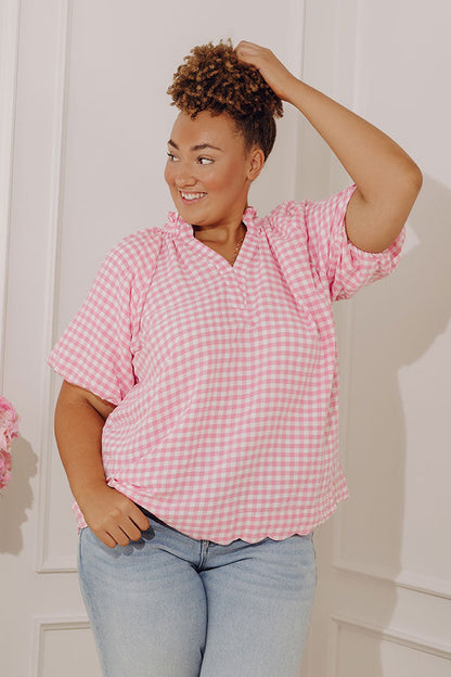 Charming Style Gingham Top in Pink Curves