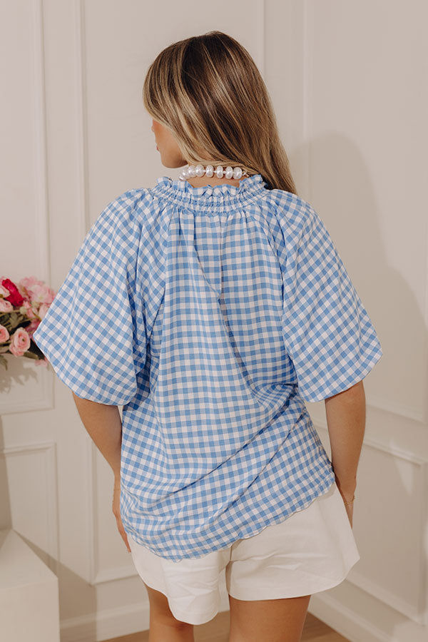 Charming Style Gingham Top in Light Blue