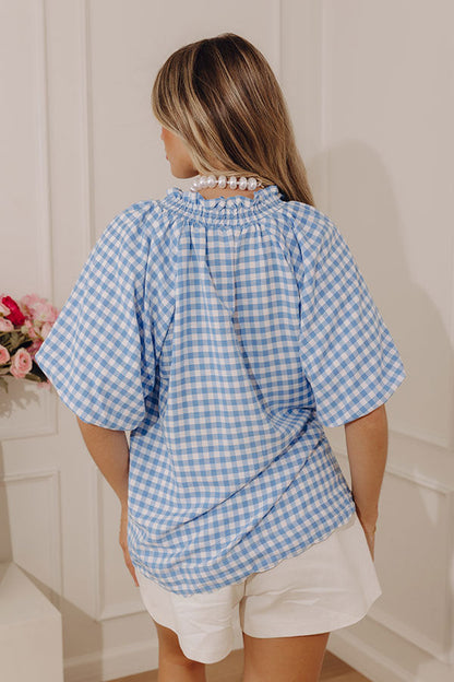 Charming Style Gingham Top in Light Blue
