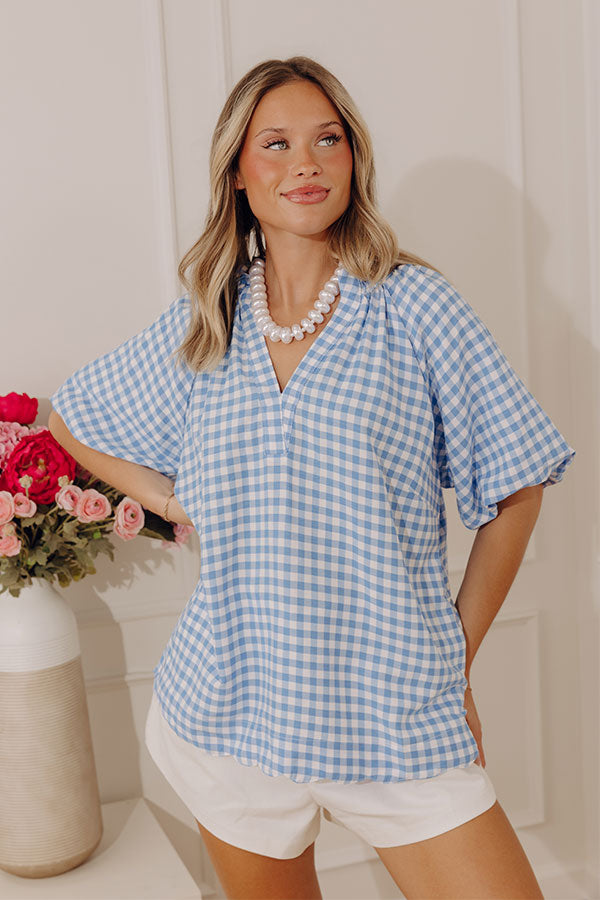 Charming Style Gingham Top in Light Blue
