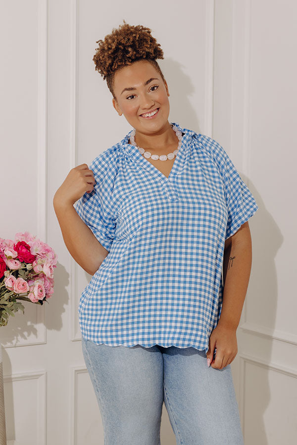 Charming Style Gingham Top in Light Blue Curves
