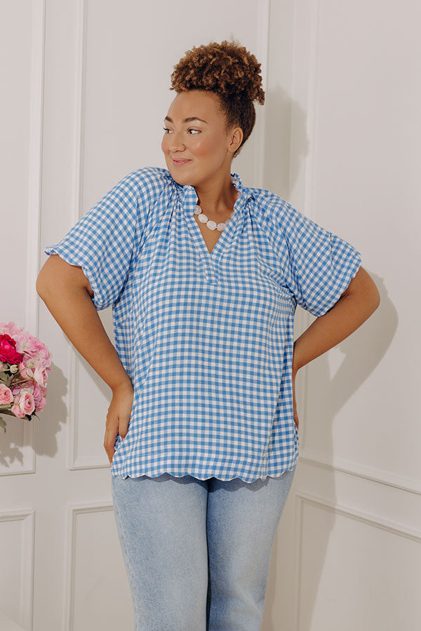 Charming Style Gingham Top in Light Blue Curves