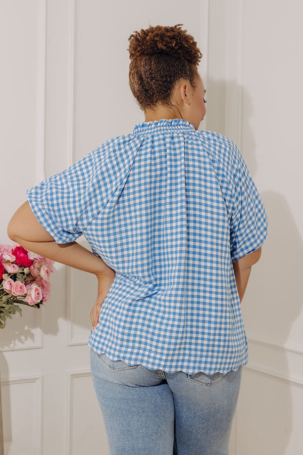 Charming Style Gingham Top in Light Blue Curves
