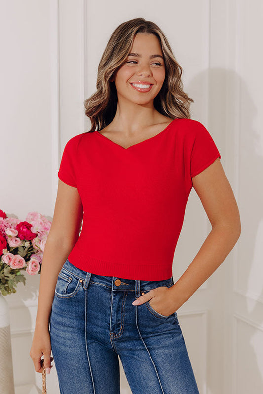 Bistro Brunch Knit Top in Red