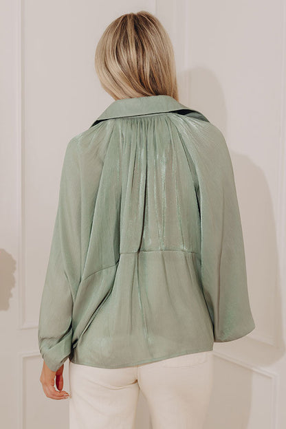 City Lights Organza Zip Up Top in Sage