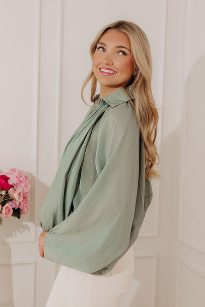 City Lights Organza Zip Up Top in Sage