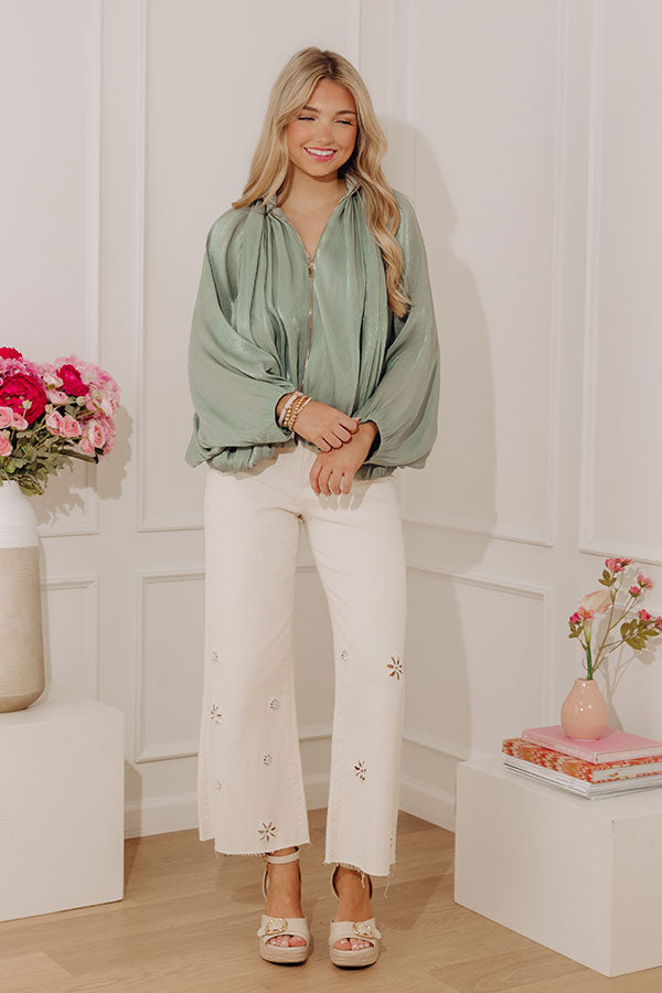 City Lights Organza Zip Up Top in Sage