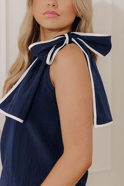 Breakfast At Tiffany's Side Tie Top in Navy