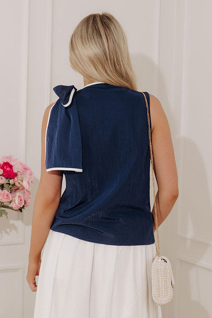 Breakfast At Tiffany's Side Tie Top in Navy
