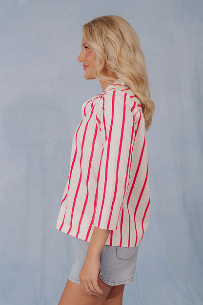 Country Club Moment Stripe Top in Raspberry