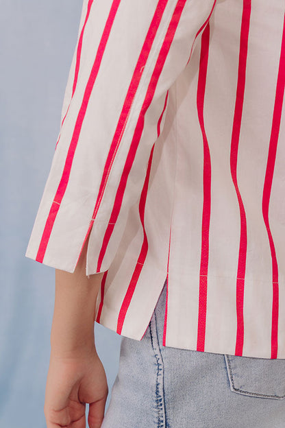 Country Club Moment Stripe Top in Raspberry