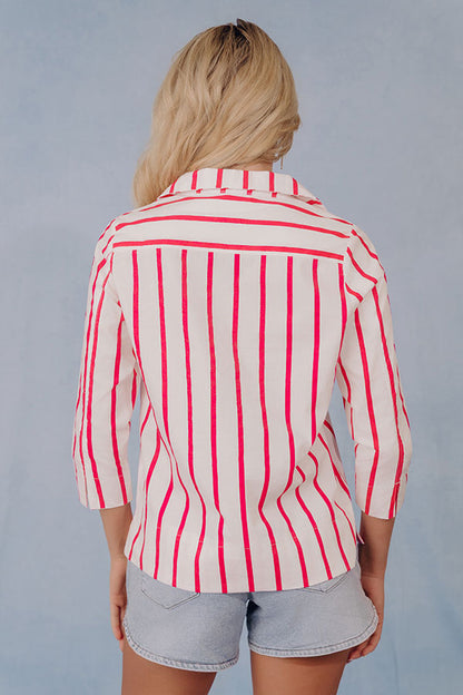 Country Club Moment Stripe Top in Raspberry