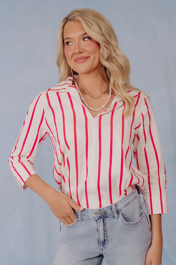 Country Club Moment Stripe Top in Raspberry