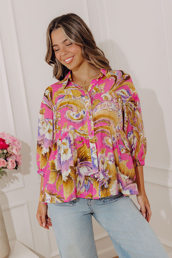 Sweet Moments Floral Babydoll Top in Bubblegum Pink