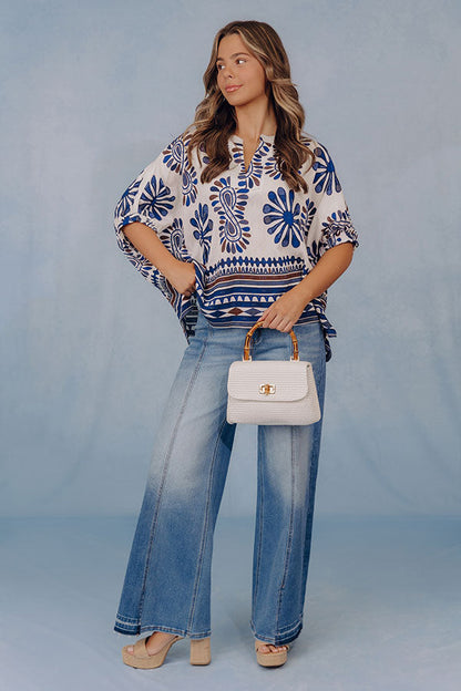 Italian Coastline Floral Dolman Top