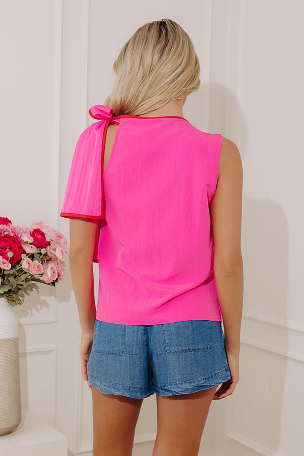 Breakfast At Tiffany's Side Tie Top in Bright Pink