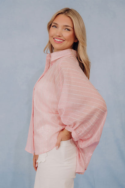 Chic Mindset Oversized Stripe Button Up Top