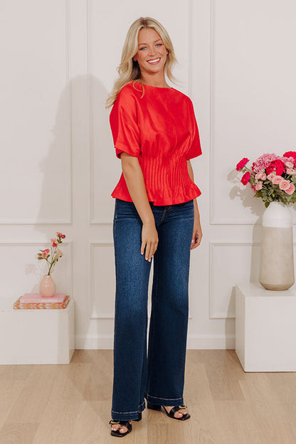 Elite Elegance Pleated Top in Red