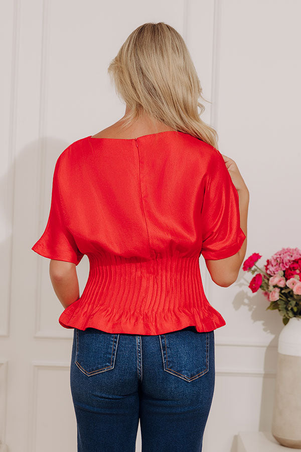 Elite Elegance Pleated Top in Red
