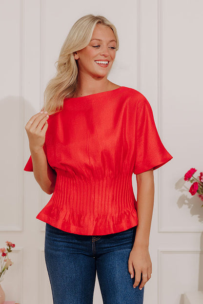 Elite Elegance Pleated Top in Red
