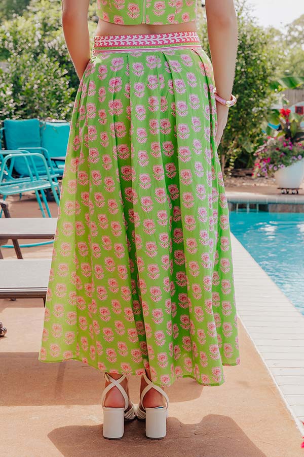 Garden Society High Waist Floral Midi Skirt
