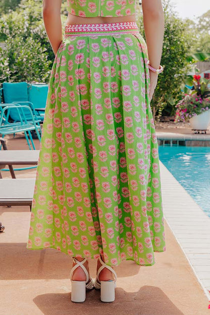 Garden Society High Waist Floral Midi Skirt