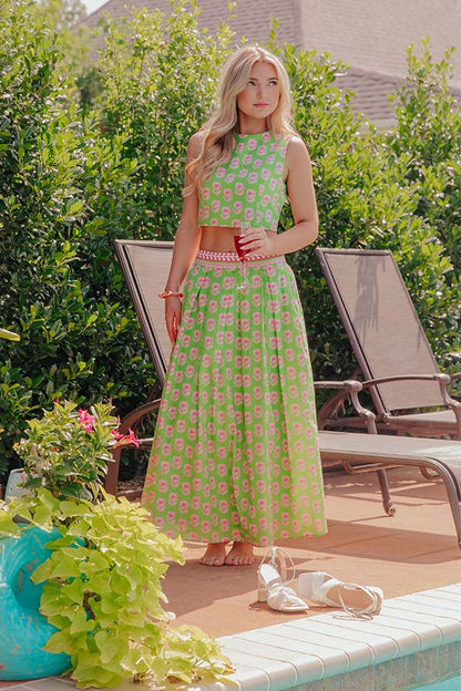 Garden Society High Waist Floral Midi Skirt