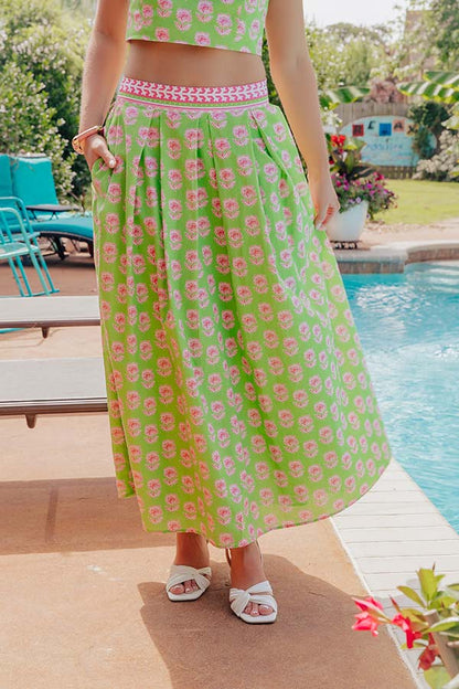 Garden Society High Waist Floral Midi Skirt